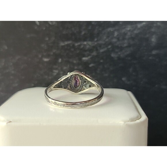 925 Sterling Silver Amethyst Floral Shaped Ring Vintage, SIZE US 8 - Picture 9 of 10